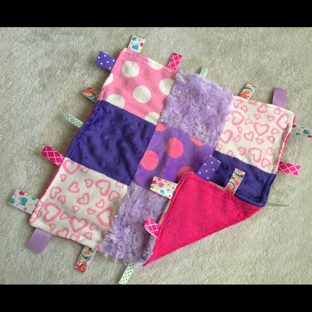 Handmade patchwork Minky taggie